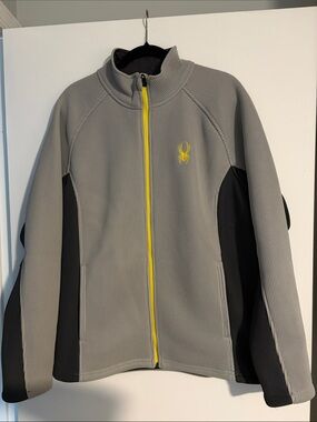 Spyder Men’s Foremost Full Zip Waffle Fleece Jacket Gray Black Yellow L